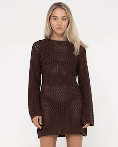 Rusty: RUSTY Amalfi Long Sleeve Knit Mini Dress - Java