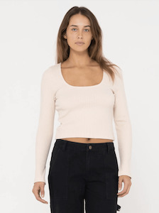 Rusty: RUSTY Scarlett Ribbed Long Sleeve Top - Coconut Cream