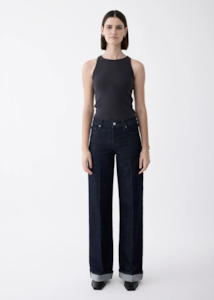 Outland Denim 1: OUTLAND DENIM Mia Cuffed Mid Wide Long Jean - Rinse