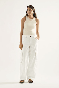 OUTLAND DENIM Isla Low Slouchy Cargo Jean - Winter White