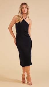 Mink Pink: MINK PINK Christy Knit Midi Dress - Black