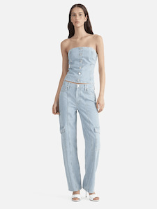 ENA PELLY Diana Denim Utility Pant - Ice Blue Stripe