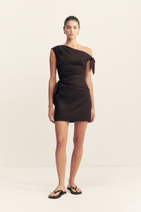 SHONA JOY Brooks Asymmetrical Tie Mini Dress - Ganache