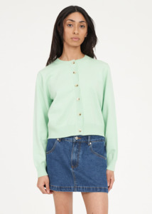 Huffer: HUFFER Kenzie Crop Knit Cardigan - Matcha