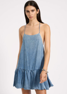 One Teaspoon: ONE TEASPOON Tencel Bubble Hem Mini Slip Dress - Washed Blue