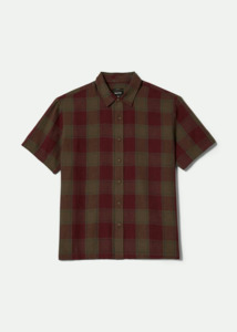 Brixton: BRIXTON Cru Linen Blend Short Sleeve Woven Shirt - Olive Surplus/Port
