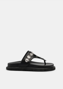 Sol Sana: SOLSANA Goldie Footbed Sandal - Black/Silver