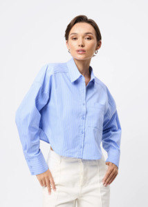 Shirts: MOSSMAN Repeat After Me Cropped Shirt - Blue Stripe