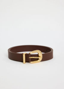 AMONG THE BRAVE Buckle Leather Belt - Dark Brown/Gold
