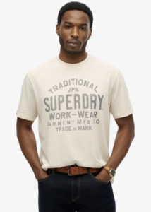 Mens: SUPERDRY Machined Goods Workwear Tee - Oat Cream Marle