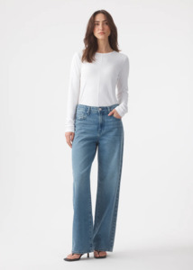 Outland Denim 1: OUTLAND DENIM Olive Mid Slouchy Wide Jean - Marina Mid Blue