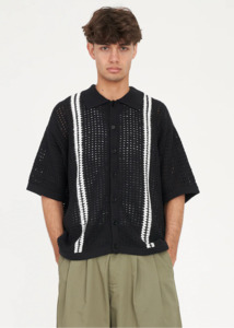 HUFFER Gauge Knit Shirt - Black/Chalk