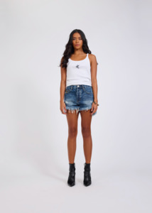 One Teaspoon: ONE TEASPOON Outlaws Mid Waist Mid Length Denim Shorts - Blue Love