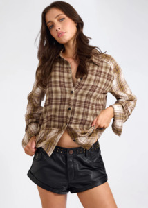 ONE TEASPOON Rodeo Patchwork Flannel Shirt - Rust
