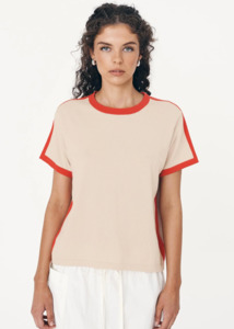 Rowie: ROWIE Rania Contrast Knit Tee - Spiced Latte