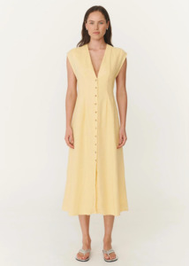 ROWIE Mira Linen Midi Dress - Lemon