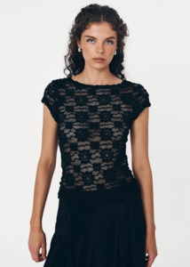 Rowie: ROWIE Galo Sunflower Lace Top - Black