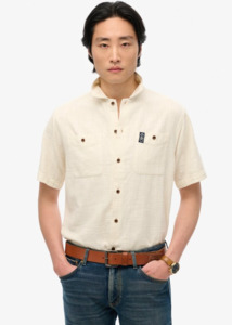 Superdry: SUPERDRY Merchant Short Sleeve Textured Shirt - Off White