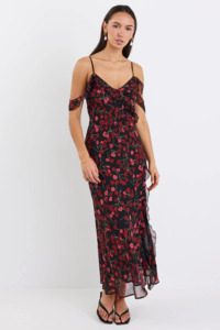 GEORGIA ZOE Belfast Georgette Bisa Slip Dress - Black Poppy Print