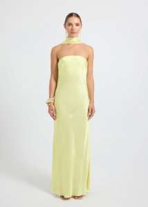 Dresses: PASDUCHAS Quinn Strapless Maxi Dress - Lemon