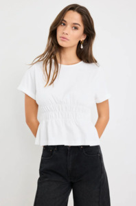 AMONG THE BRAVE Svelte Shirred Detail SS Tee - Ivory