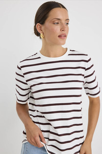RE:UNION Binding Stripe Boxy Fit Tee - Chocolate/White Stripe