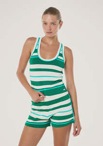 P.E NATION Retreat Stripe Knit Tank - College Green Stripe