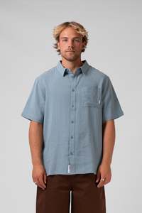 Mens: RPM Linen Short Sleeve Shirt - Dusty Blue