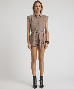 ONE TEASPOON Bandit Aviator Mini Denim Jumpsuit - Espresso Brown