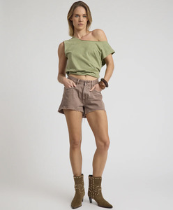 ONE TEASPOON Trucker Mid Waist Denim Short - Espresso Brown
