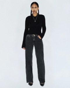 DR DENIM Addy Mid Straight Jean - Tar Aged Black