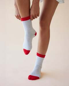 DEAR DYLAN Wool Home Socks - Fog Marle / Cherry