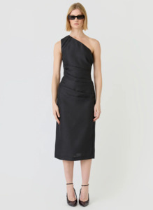 Esmaee: ESMAEE Affinity One Shoulder Midi Dress - Charcoal