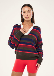 P.E NATION Retreat Stripe Collar Knit - Strawberry Stripe