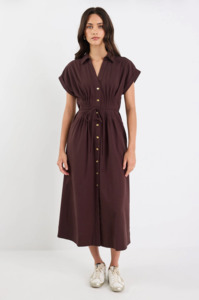 STORIES BE TOLD Carriage Sleeveless Pintuck Midi Shirt Dress - Chocolate