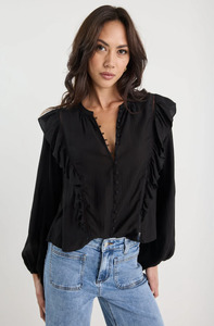 IVY + JAC Integrity Sheer Frill Detail Long Sleeve Top - Black