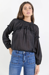 AMONG THE BRAVE Manifest Voile Frill Detail LS Top - Black