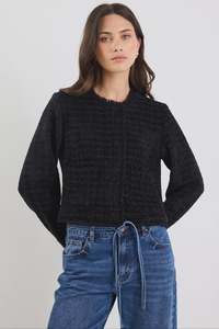 IVY + JACK Honoured Texture Tweed Buttoned Jacket - Black
