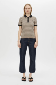 Camilla Marc: CAMILLA & MARC Platinum Short Sleeve Polo - Oat Stripe