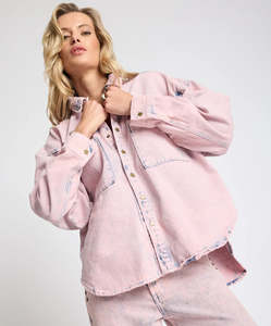 ONE TEASPOON Star Teaser Daria Denim Shacket - Pink Haze