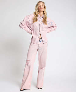 ONE TEASPOON Low Riders Low Waist Wide Leg Denim Jeans - Pink Haze