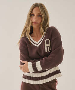ARAMINTA JAMES AJ V Neck Knit Sweater - Chicory Coffee