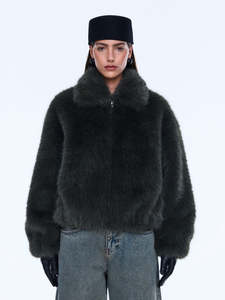ENA PELLY Daphne Faux Fur Bomber - Olive