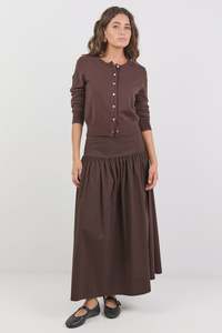 IVY + JACK Affinity Cotton Blend Shirred Back Tiered Maxi Skirt - Chocolate
