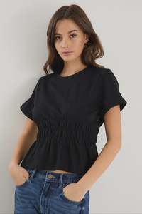 AMONG THE BRAVE Svelte Shirred Detail SS Tee - Black