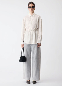 Esmaee: ESMAEE Parity Drawstring Shirt - White / Black Stripe