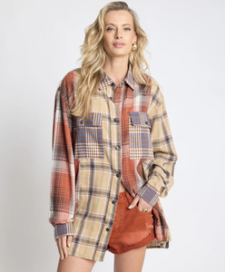 One Teaspoon: ONE TEASPOON Essential Patchwork Flannel Shirt - Natural Check
