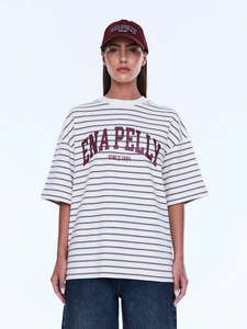 Ena Pelly: ENA PELLY Maeve Relaxed Tee - Burgundy Stripe