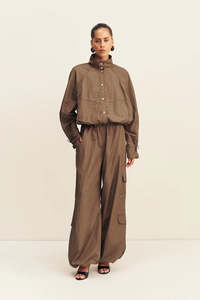 SHONA JOY Malika Nylon Parachute Drawstring Pant - Bronze