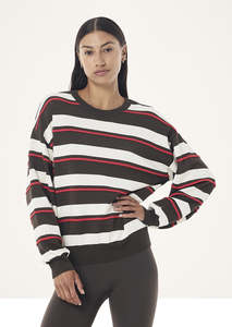P.E NATION Retreat Stripe Sweater - Dark Olive Stripe